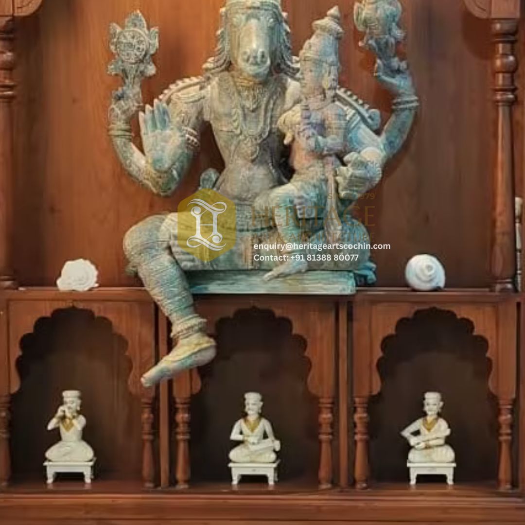 Premium wooden pooja mandap with deity sculpture in Kochi