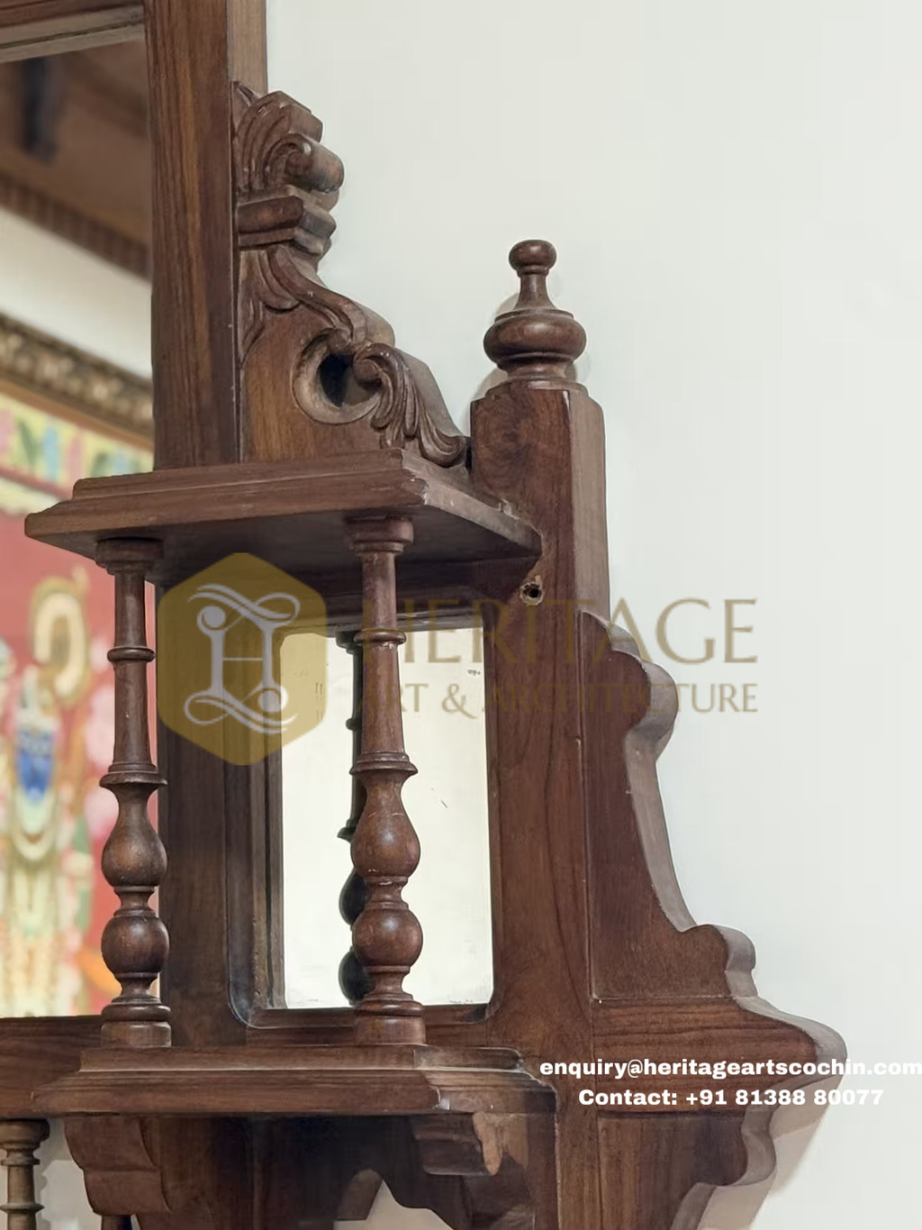 handcarved wooden mirror in Cochin