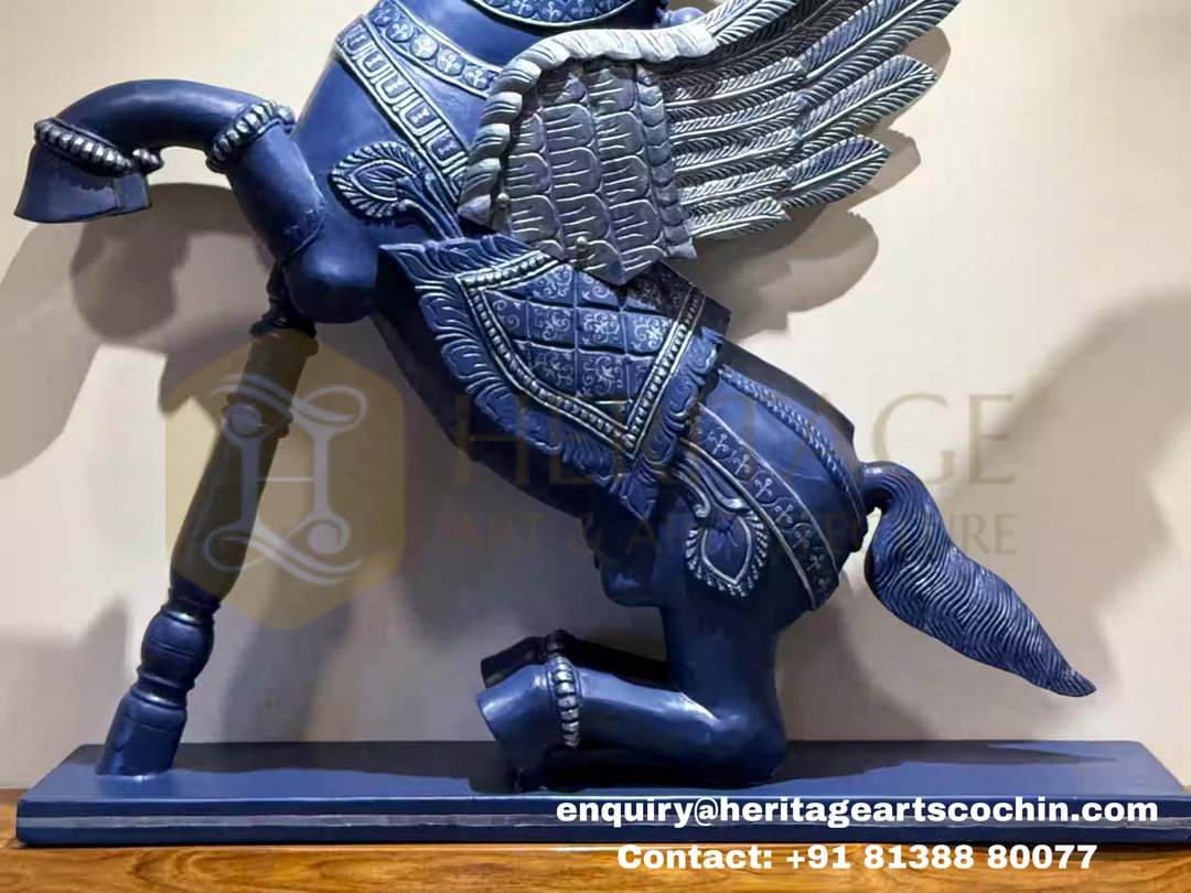 mythological wooden pegasus home decor statue in kerala
