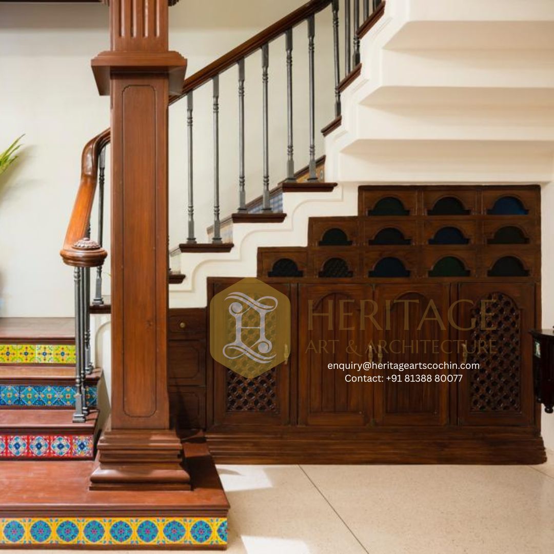 traditional wooden staircase in Cochin