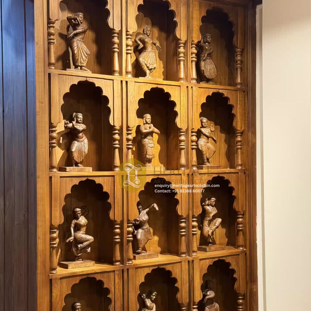 handcrafted wooden decor shelves in Kerala
