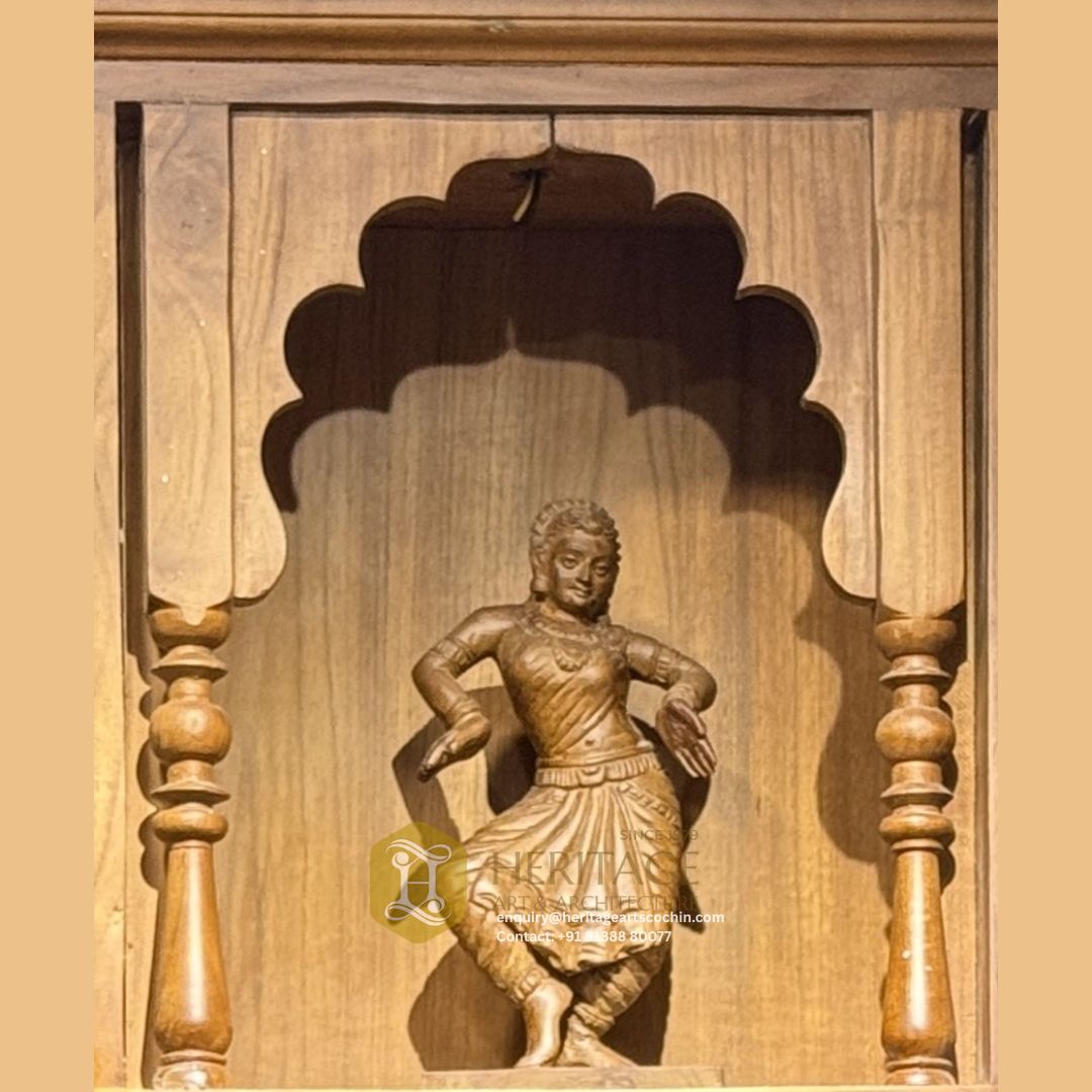 carved wooden display shelf in India