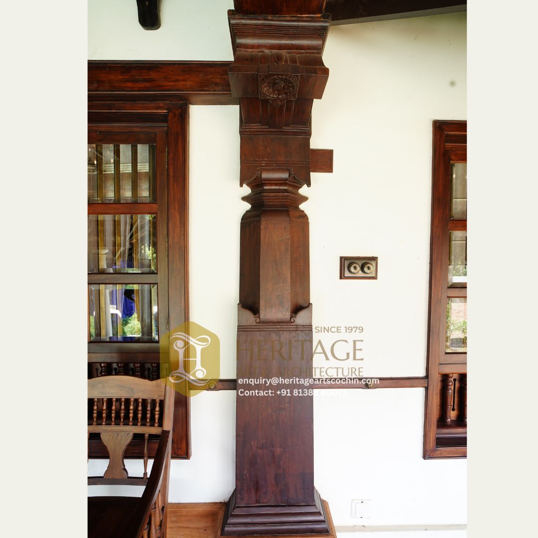 antique wooden pillars in Kerala