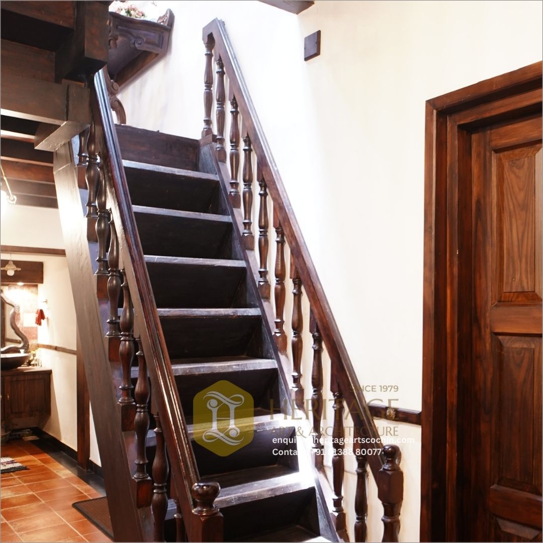 Handcrafted teak wood staircase in Cochin