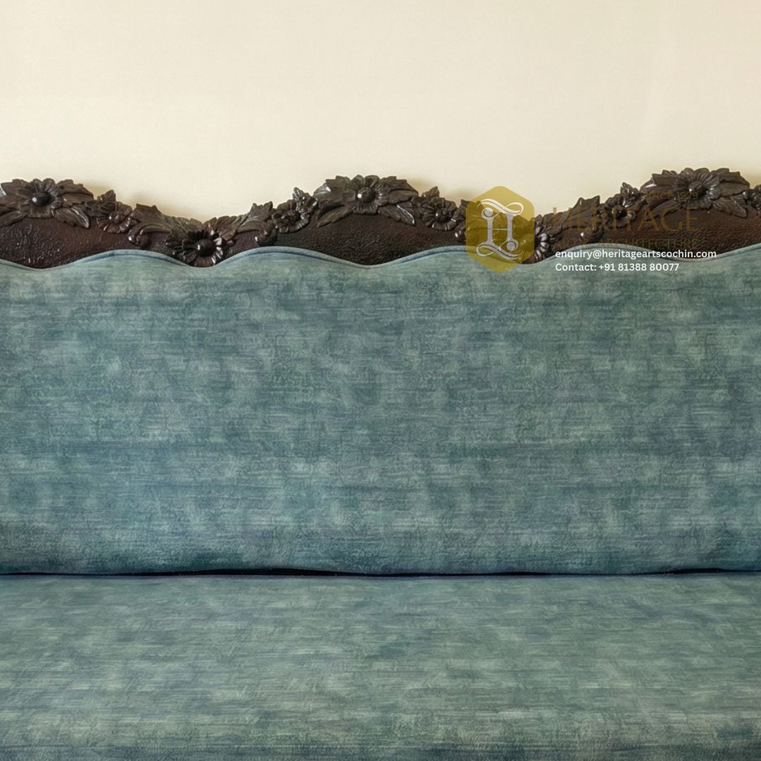 luxury handcrafted wooden teak sofa set in kerala