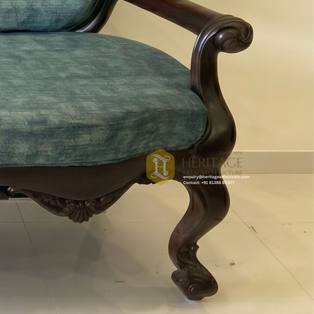 carved wooden frame teak sofa set in kochi
