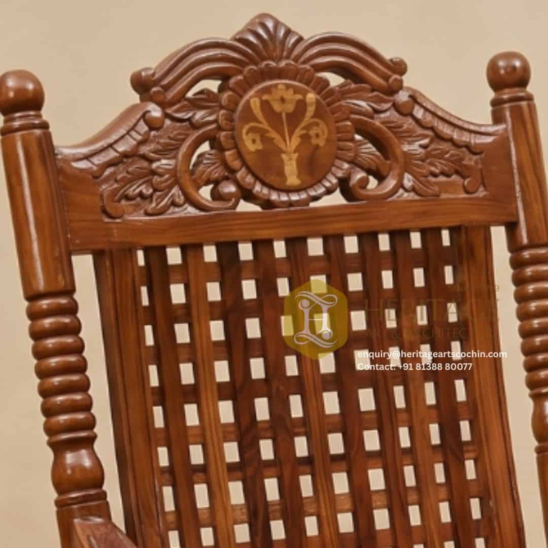 living room wooden rocking chair in kerala