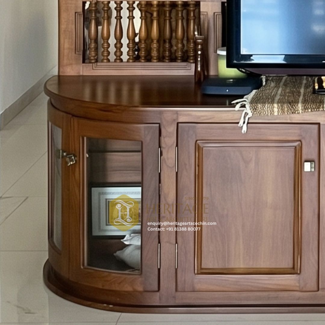 living room wooden tv unit in kochi