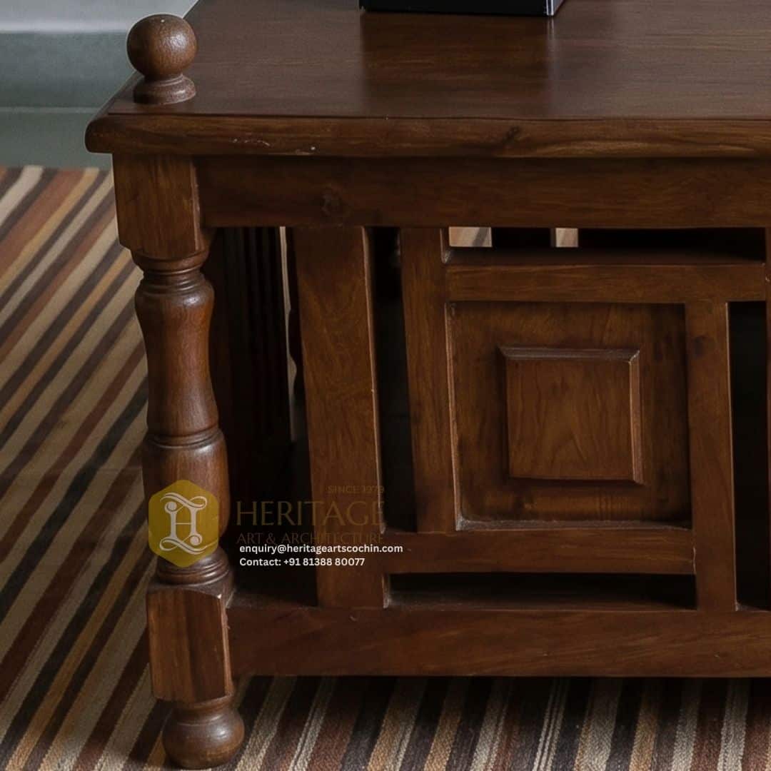 elegant handcrafted wooden coffee table in kerala