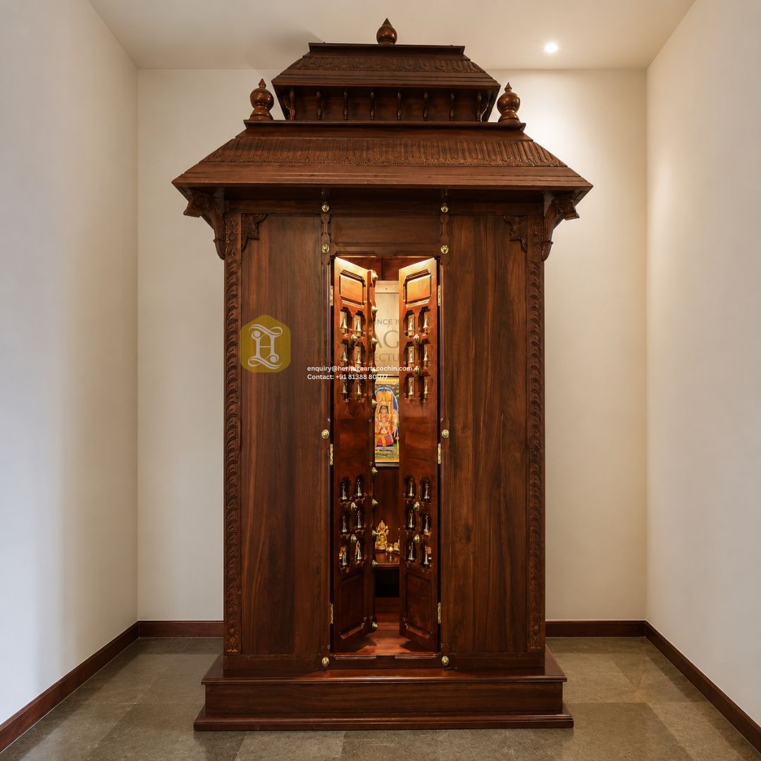 Traditional wooden pooja mandap in India