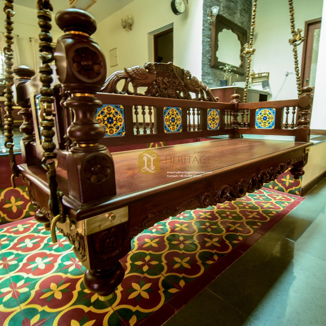 living room wooden swing in kerala