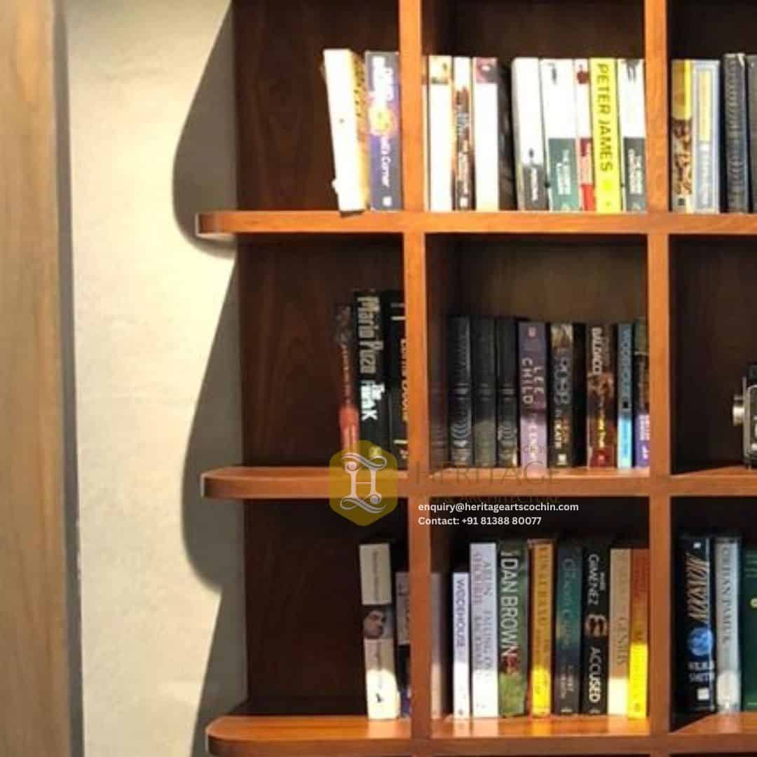 kerala wooden bookshelf design in kochi