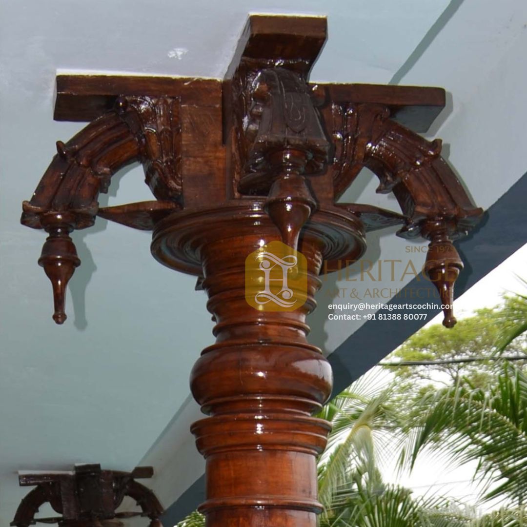 luxury wooden support pillar in kerala