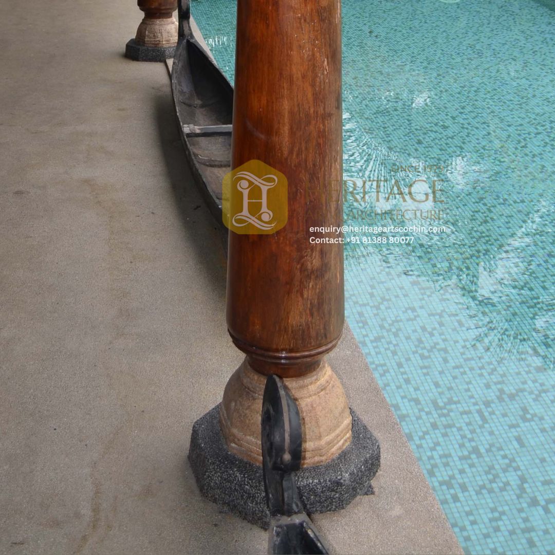 handcrafted wooden pillar in kerala