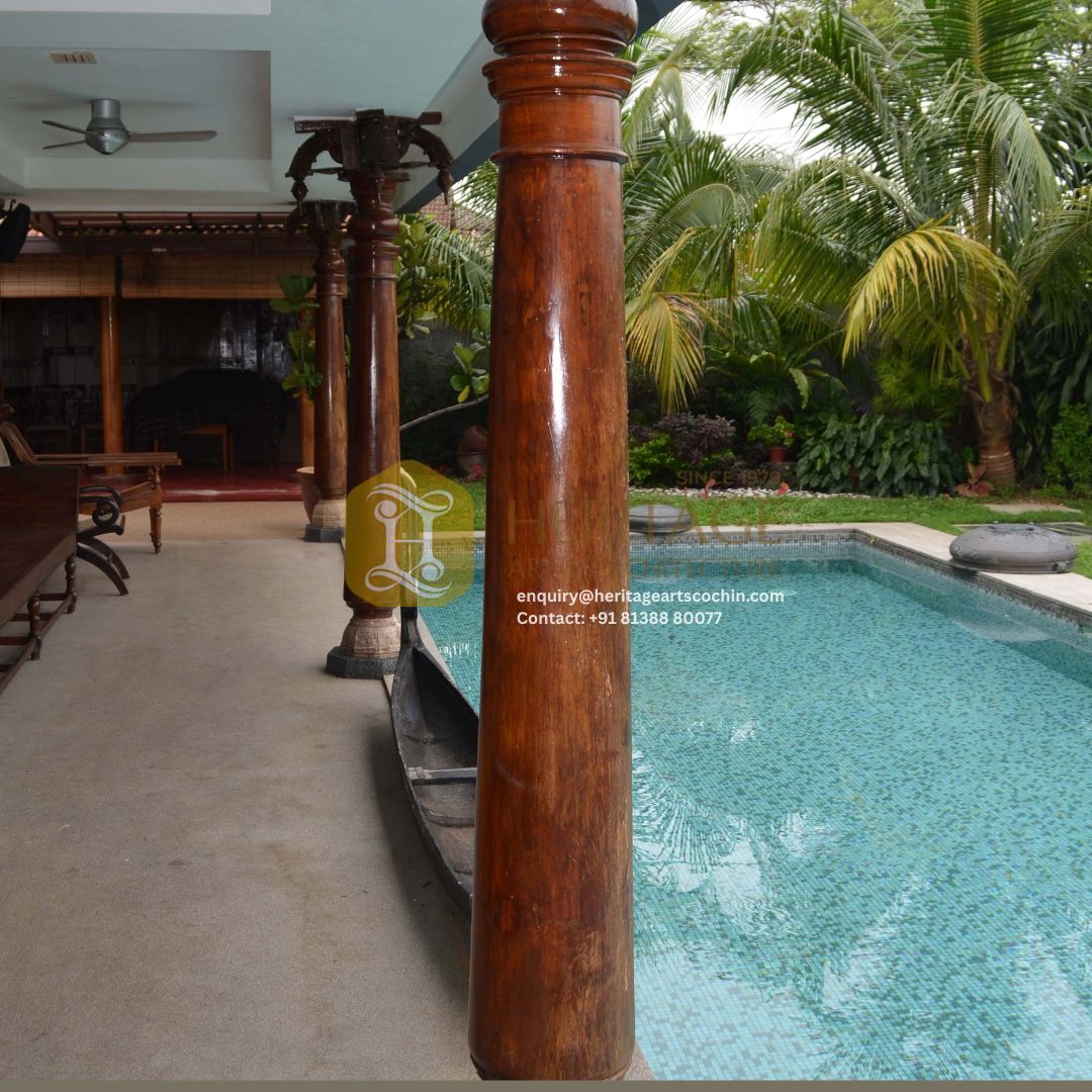 luxury handcrafted wooden pillar in kerala