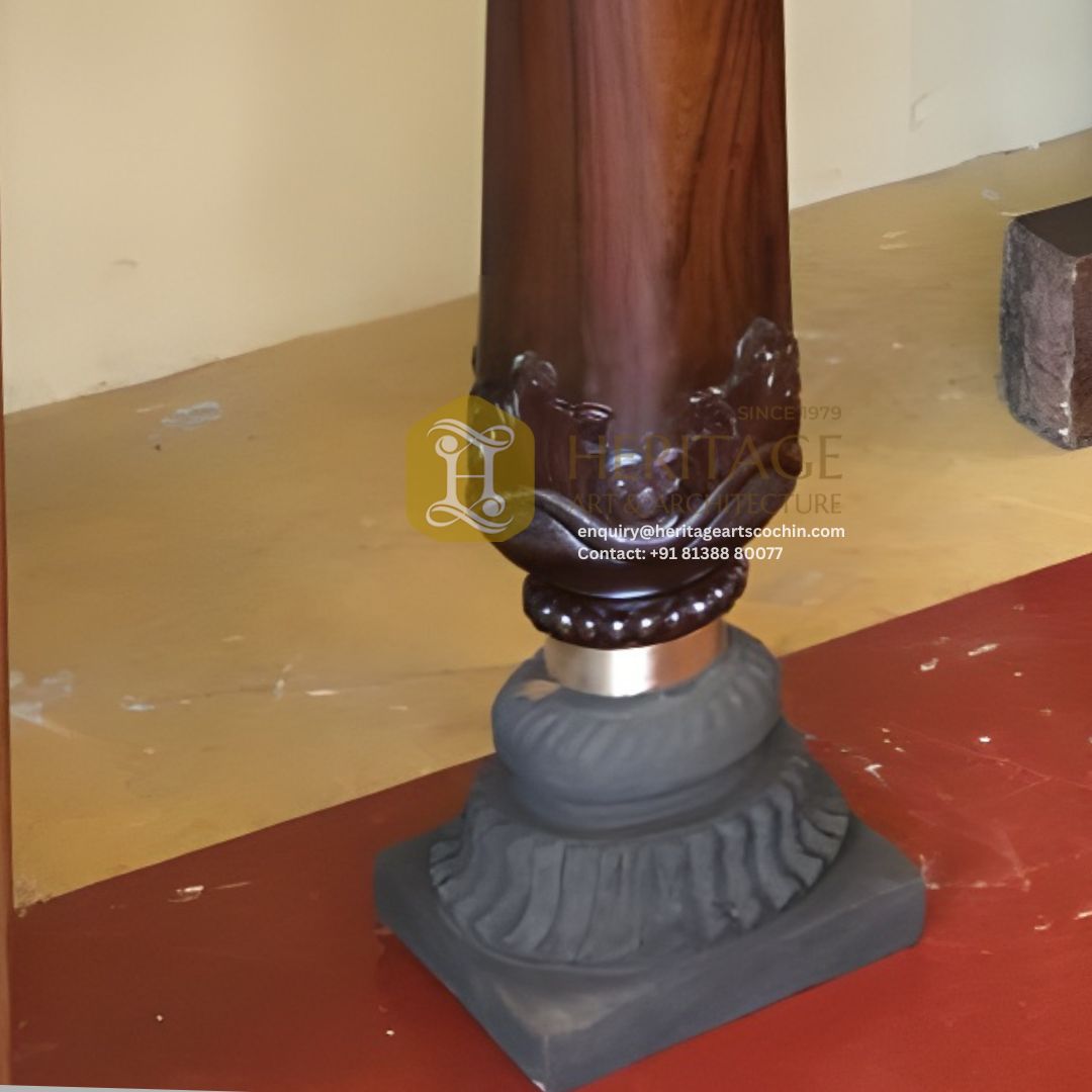 heritage architectural wooden pillar in kerala