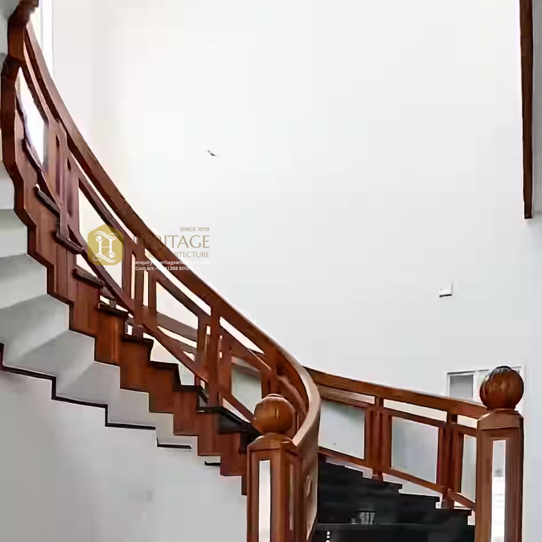 handcrafted wooden staircase in Cochin