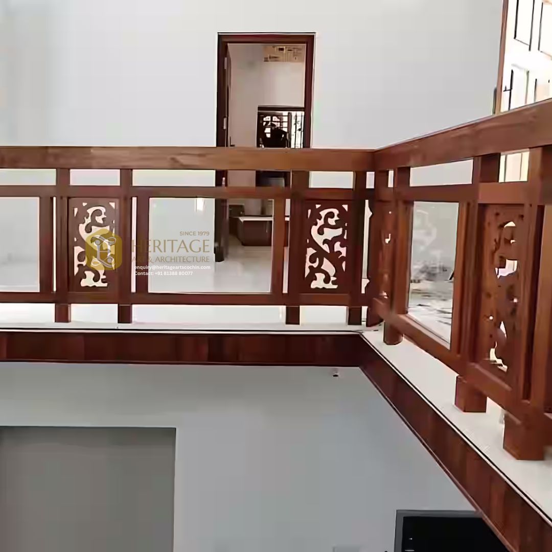 luxury spiral wooden staircase in Kerala